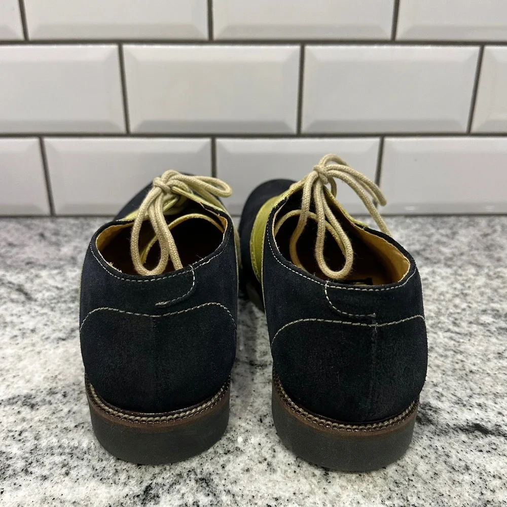 1901 Nordstrom Mens 9.5 Saddle Shoes Navy Lime Green Suede Leather Oxford Retro